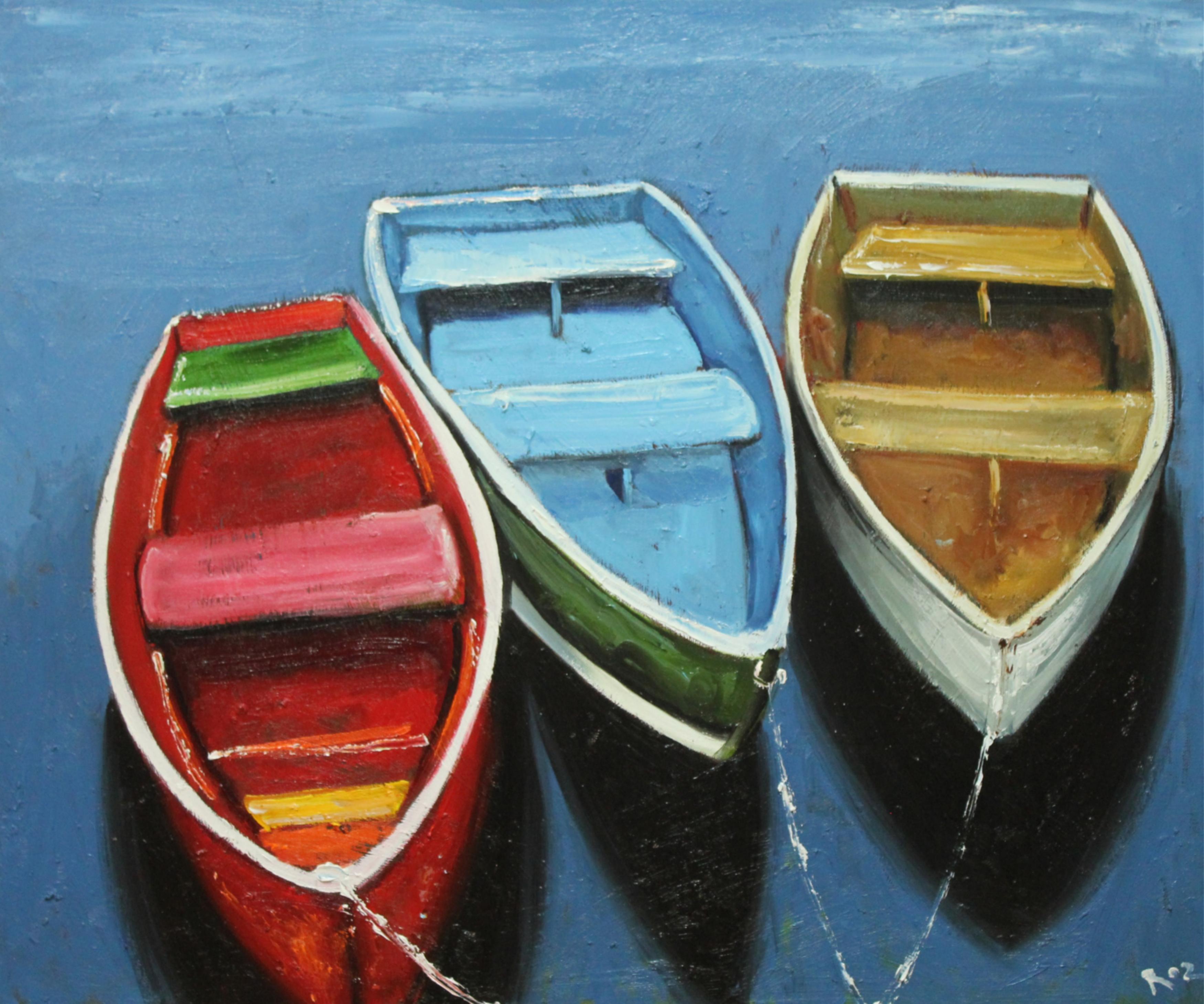 Boats 31 20x24" Rowboats Original Oil Painting By Roz on Luulla